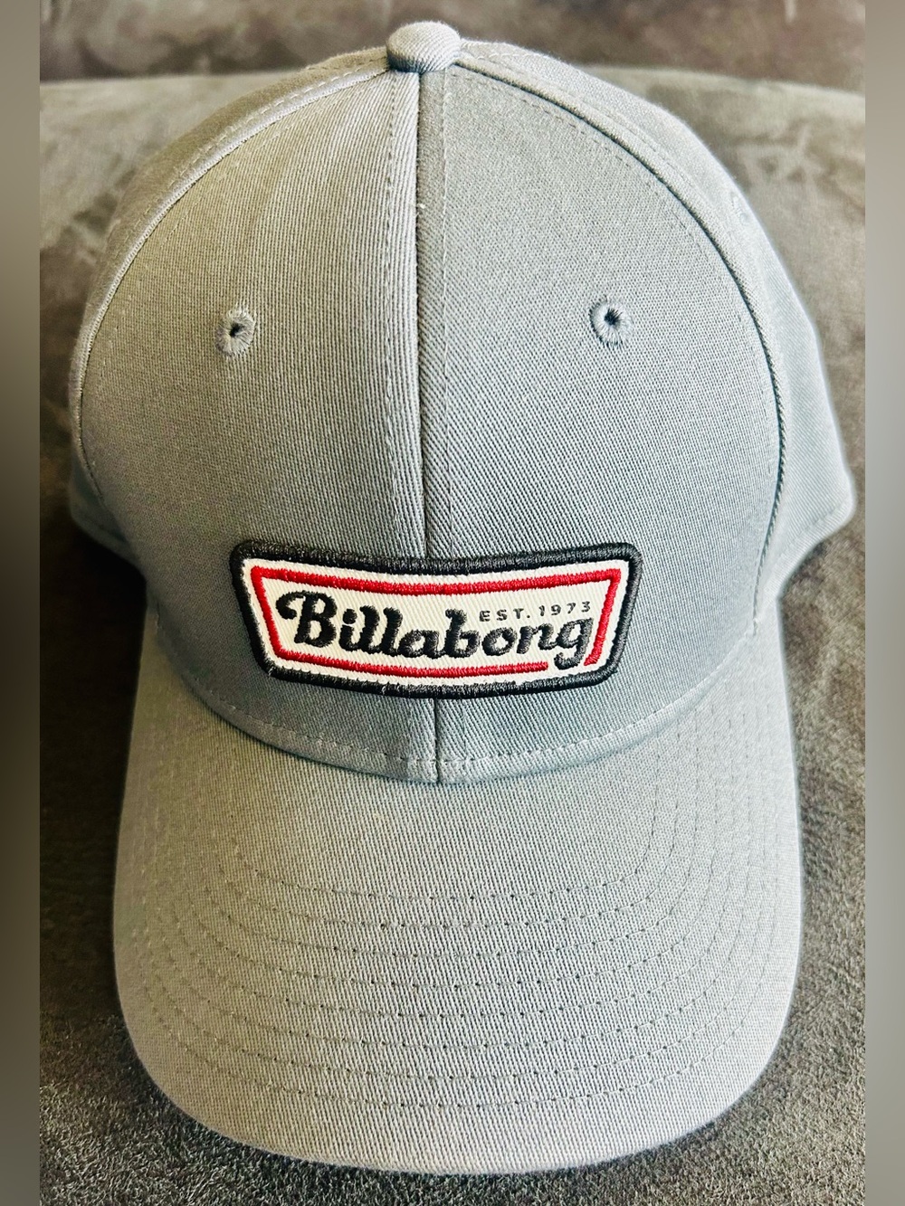 Billabong Light Gray Cap with Red & Black Logo Patch( L/XL Flexfit)